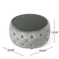 Pirana Ottoman Coffee Table, Gray Tuft Velvet, 30 Inch Tempered Glass - BM326866