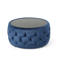 Pirana Ottoman Coffee Table, Blue Tuft Velvet, 30 Inch Tempered Glass - BM326867