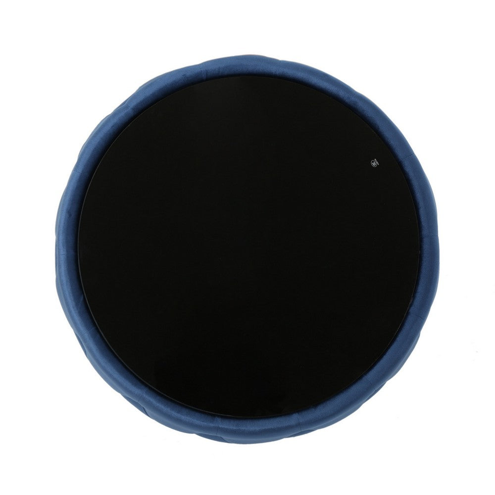 Pirana Ottoman Coffee Table, Blue Tuft Velvet, 30 Inch Tempered Glass - BM326867