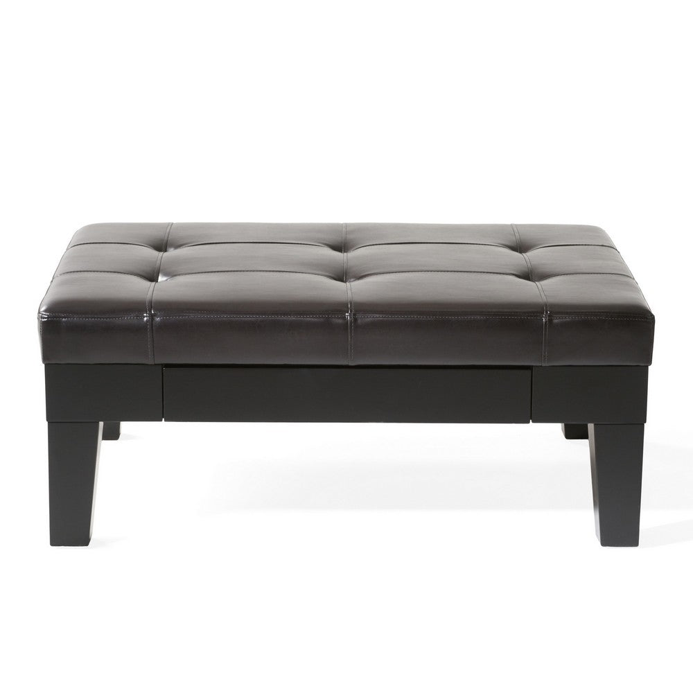 Olivia Ottoman Table, Drawer, Black Faux Leather, Coffee Brown 41 Inch - BM326870