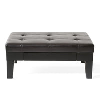 Olivia Ottoman Table, Drawer, Black Faux Leather, Coffee Brown 41 Inch - BM326870
