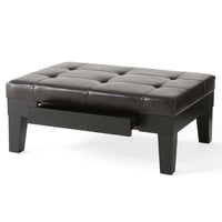 Olivia Ottoman Table, Drawer, Black Faux Leather, Coffee Brown 41 Inch - BM326870