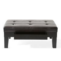 Olivia Ottoman Table, Drawer, Black Faux Leather, Coffee Brown 41 Inch - BM326870