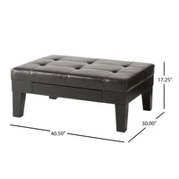 Olivia Ottoman Table, Drawer, Black Faux Leather, Coffee Brown 41 Inch - BM326870