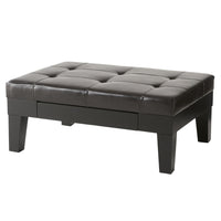 Olivia Ottoman Table, Drawer, Black Faux Leather, Coffee Brown 41 Inch - BM326870