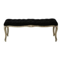 Kopa Bench Footstool, Tufted Black, Brown Wood, Curved Legs, 46 Inch - BM326872