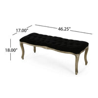Kopa Bench Footstool, Tufted Black, Brown Wood, Curved Legs, 46 Inch - BM326872