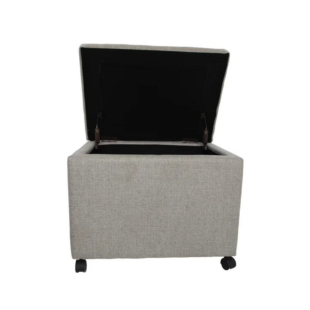 Storage Ottoman, Gray Fabric, Soft Cushions, Caster Wheels, 24 Inch - BM326873