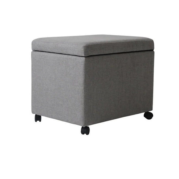 Storage Ottoman, Gray Fabric, Soft Cushions, Caster Wheels, 24 Inch - BM326873