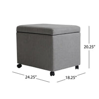 Storage Ottoman, Gray Fabric, Soft Cushions, Caster Wheels, 24 Inch - BM326873