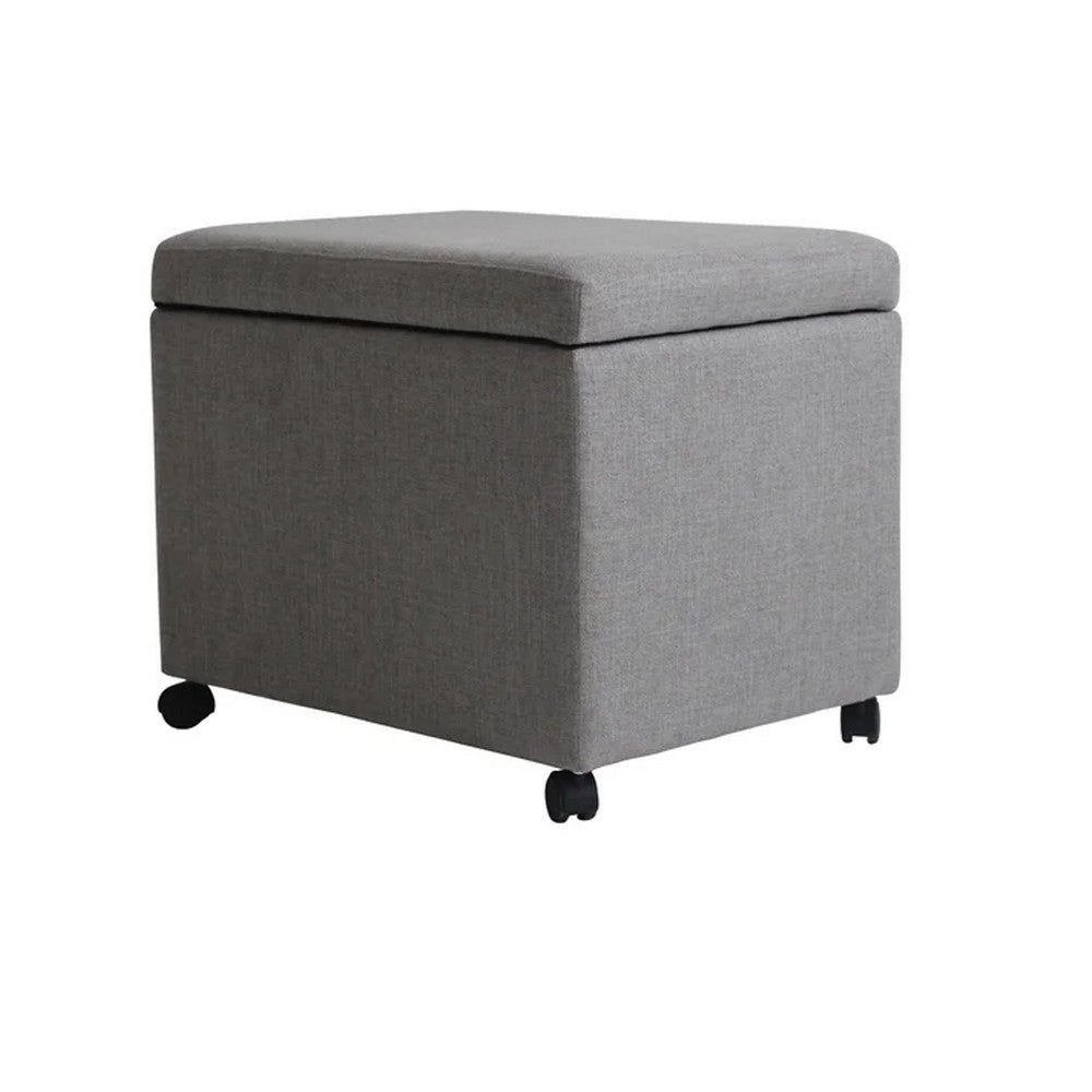 Storage Ottoman, Gray Fabric, Soft Cushions, Caster Wheels, 24 Inch - BM326873