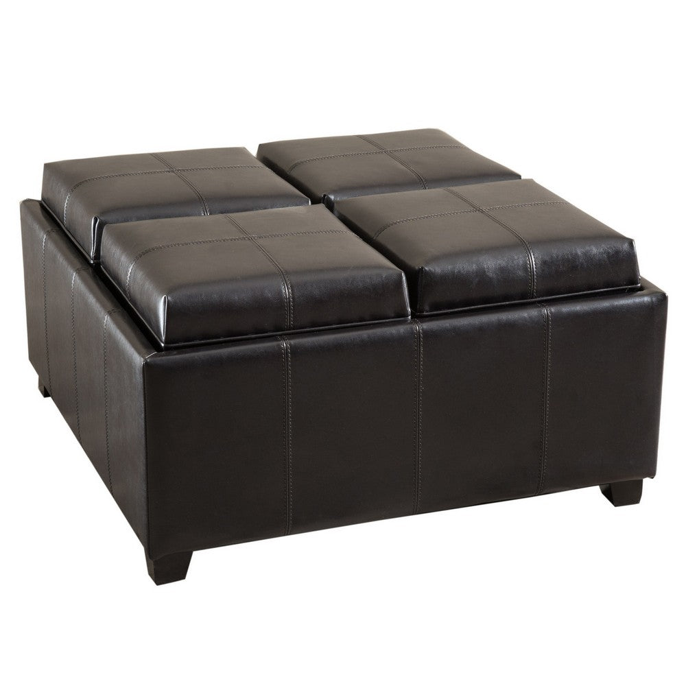 Storage Ottoman, Tufted Chocolate Brown Faux Leather, 35 Inch Square - BM326875