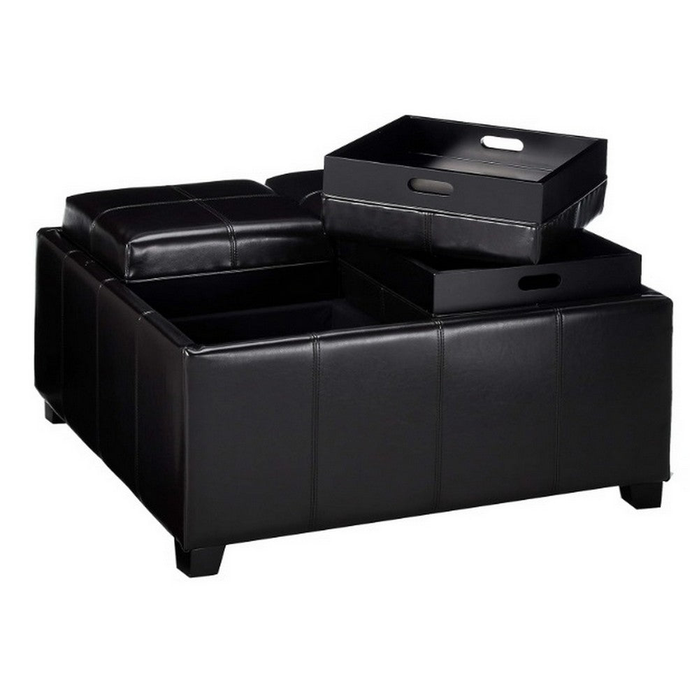 Storage Ottoman, Tufted Chocolate Brown Faux Leather, 35 Inch Square - BM326875