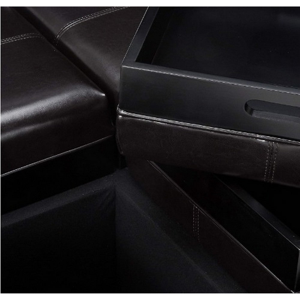 Storage Ottoman, Tufted Chocolate Brown Faux Leather, 35 Inch Square - BM326875