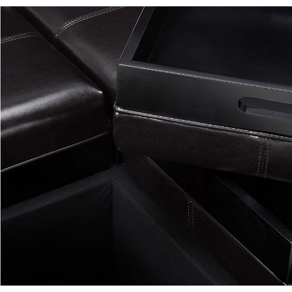 Storage Ottoman, Tufted Chocolate Brown Faux Leather, 35 Inch Square - BM326875