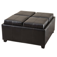 Storage Ottoman, Tufted Chocolate Brown Faux Leather, 35 Inch Square - BM326875