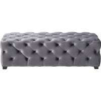 Ottoman Bench, Button Tufted Gray Velvet, Soft Cushions, 51 Inch - BM326876