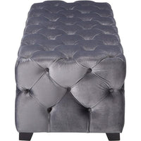 Ottoman Bench, Button Tufted Gray Velvet, Soft Cushions, 51 Inch - BM326876