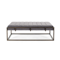 Shami Ottoman Bench, Gray Velvet Stitch Tufting, Gold Iron, 49 Inch - BM326882
