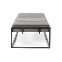 Shami Ottoman Bench, Gray Velvet Stitch Tufting, Gold Iron, 49 Inch - BM326882