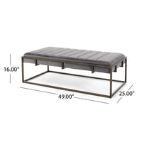 Shami Ottoman Bench, Gray Velvet Stitch Tufting, Gold Iron, 49 Inch - BM326882