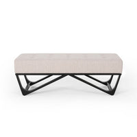 Liba Ottoman Bench, Button Tufted Beige Fabric, Black Frame, 47 Inch - BM326883