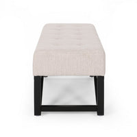 Liba Ottoman Bench, Button Tufted Beige Fabric, Black Frame, 47 Inch - BM326883
