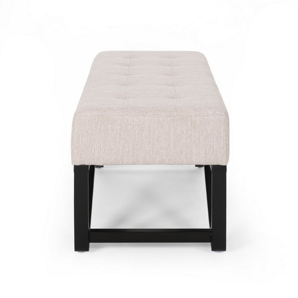 Liba Ottoman Bench, Button Tufted Beige Fabric, Black Frame, 47 Inch - BM326883