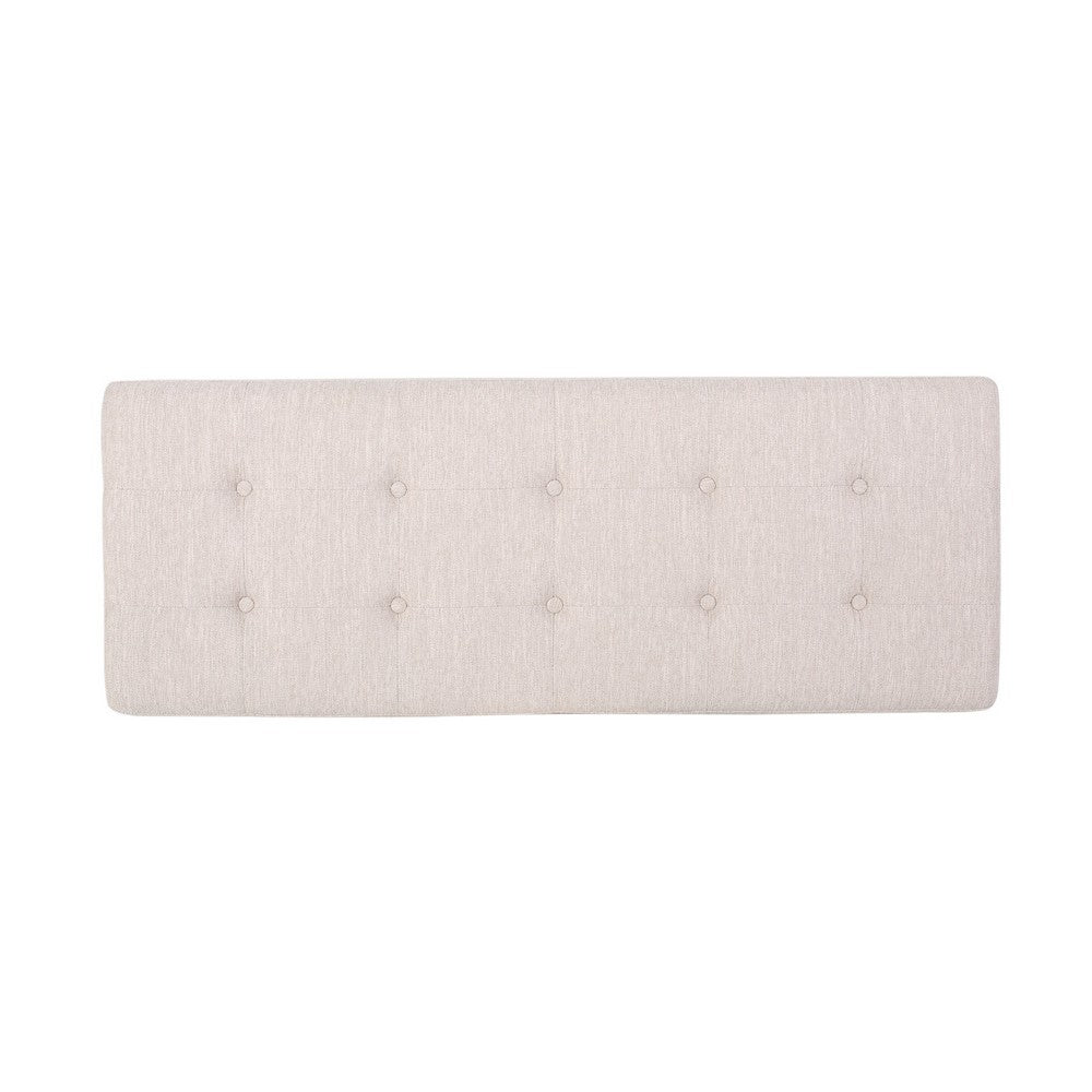 Liba Ottoman Bench, Button Tufted Beige Fabric, Black Frame, 47 Inch - BM326883
