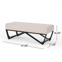 Liba Ottoman Bench, Button Tufted Beige Fabric, Black Frame, 47 Inch - BM326883