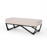 Liba Ottoman Bench, Button Tufted Beige Fabric, Black Frame, 47 Inch - BM326883