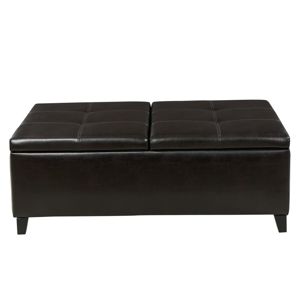Lannie Storage Ottoman, Dual Top, Rich Brown Faux Leather, 48 Inch - BM326884