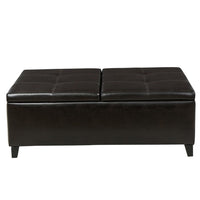 Lannie Storage Ottoman, Dual Top, Rich Brown Faux Leather, 48 Inch - BM326884
