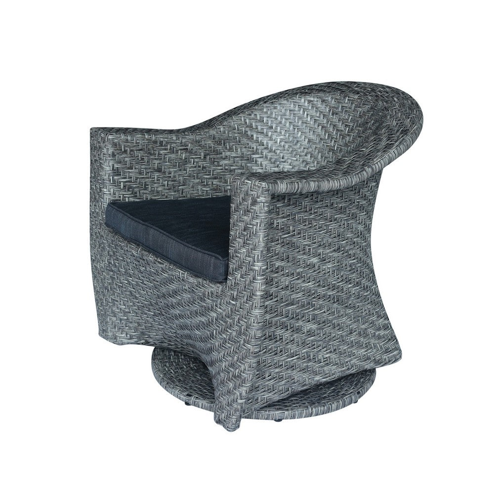 Nicki Outdoor Swivel Chair, Gray Rattan Wicker, Black Fabric Cushion - BM326886