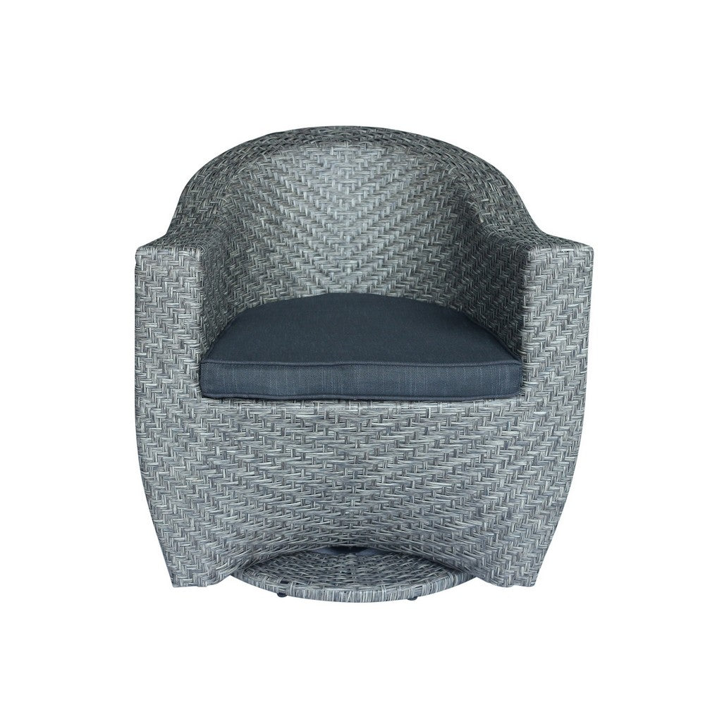 Nicki Outdoor Swivel Chair, Gray Rattan Wicker, Black Fabric Cushion - BM326886