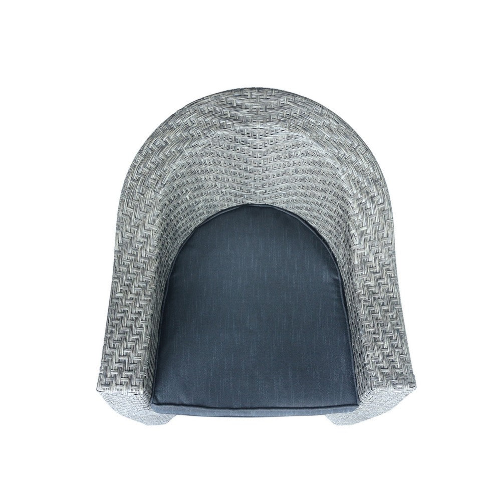 Nicki Outdoor Swivel Chair, Gray Rattan Wicker, Black Fabric Cushion - BM326886