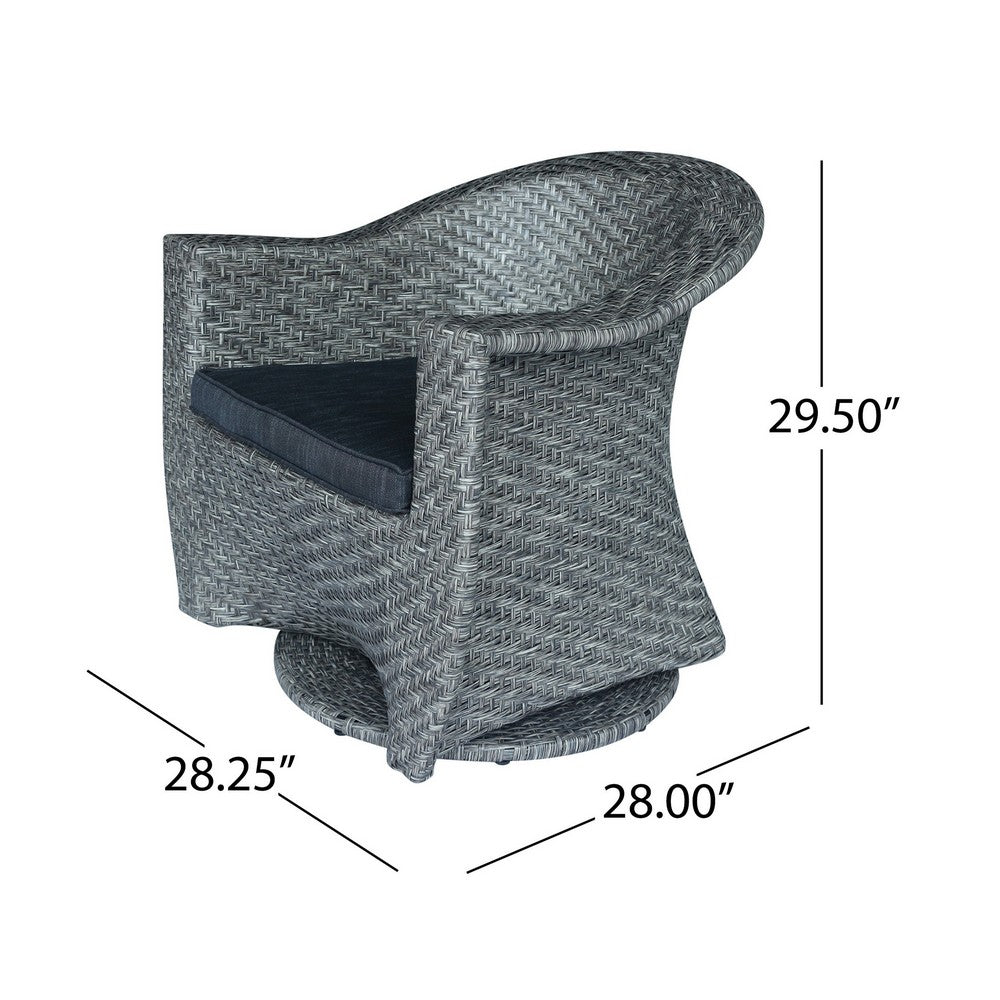 Nicki Outdoor Swivel Chair, Gray Rattan Wicker, Black Fabric Cushion - BM326886