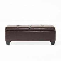Storage Ottoman, Chocolate Faux Leather, Soft Cushioning, 47 Inch - BM326887