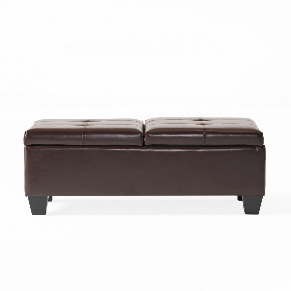 Storage Ottoman, Chocolate Faux Leather, Soft Cushioning, 47 Inch - BM326887