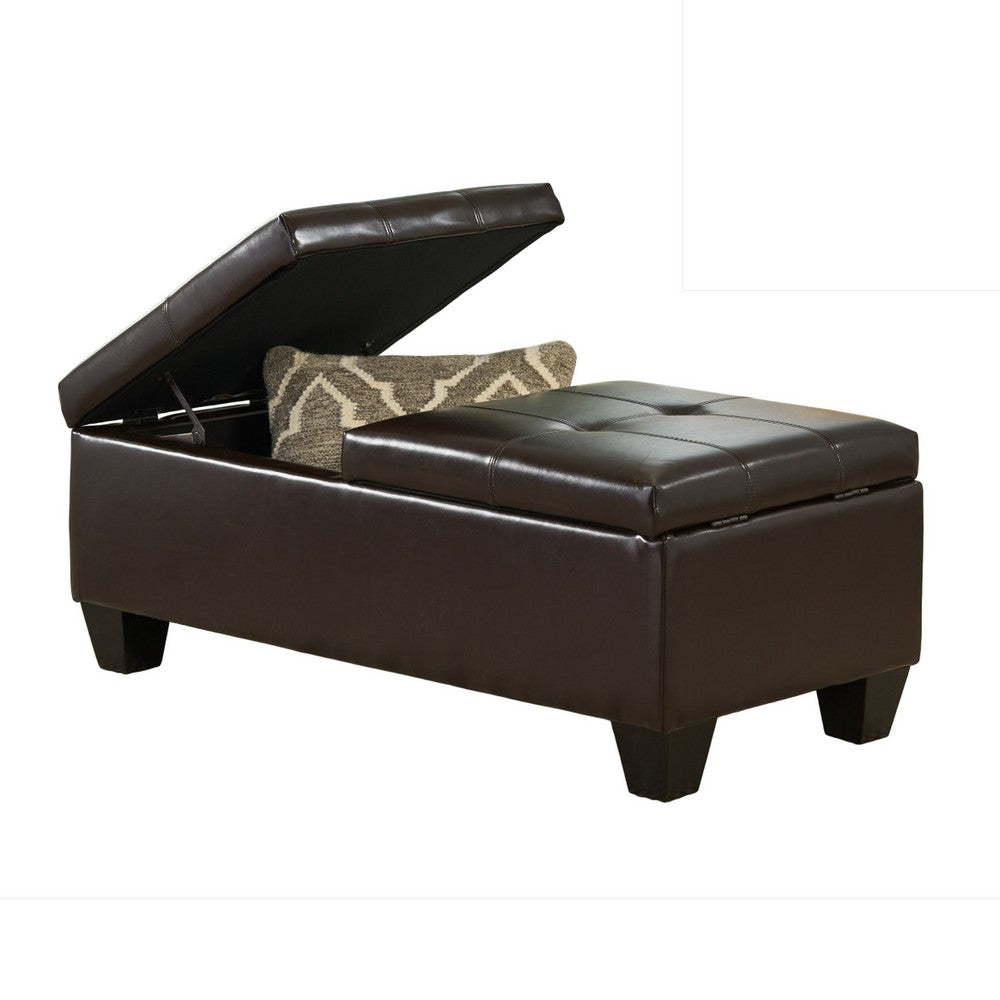 Storage Ottoman, Chocolate Faux Leather, Soft Cushioning, 47 Inch - BM326887