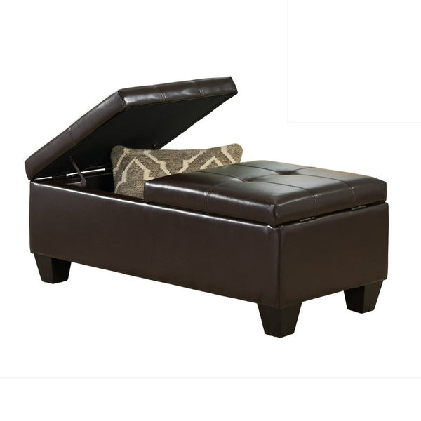 Storage Ottoman, Chocolate Faux Leather, Soft Cushioning, 47 Inch - BM326887