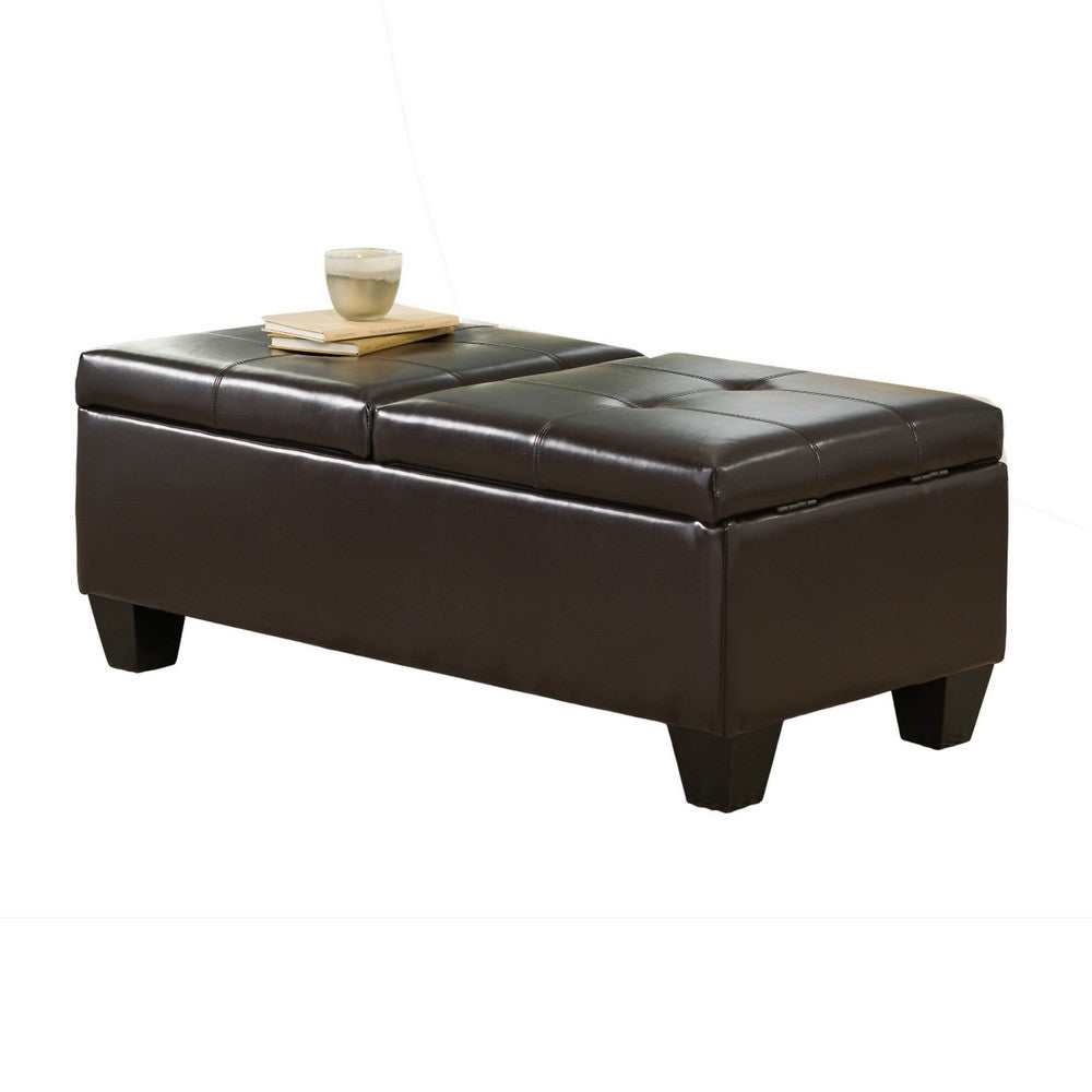 Storage Ottoman, Chocolate Faux Leather, Soft Cushioning, 47 Inch - BM326887