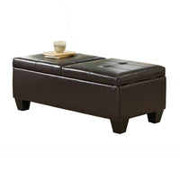 Storage Ottoman, Chocolate Faux Leather, Soft Cushioning, 47 Inch - BM326887