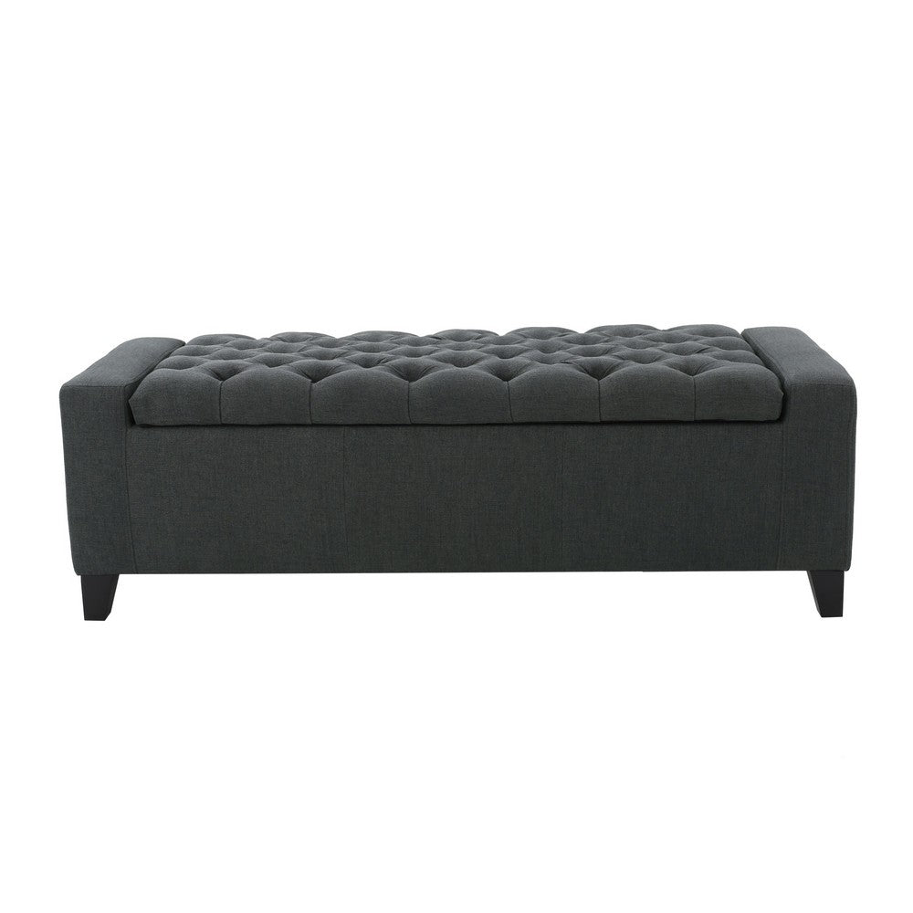 Storage Ottoman Bench, Dark Gray Fabric, Tufted Top, 51 Inch - BM326890