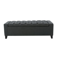 Storage Ottoman Bench, Dark Gray Fabric, Tufted Top, 51 Inch - BM326890