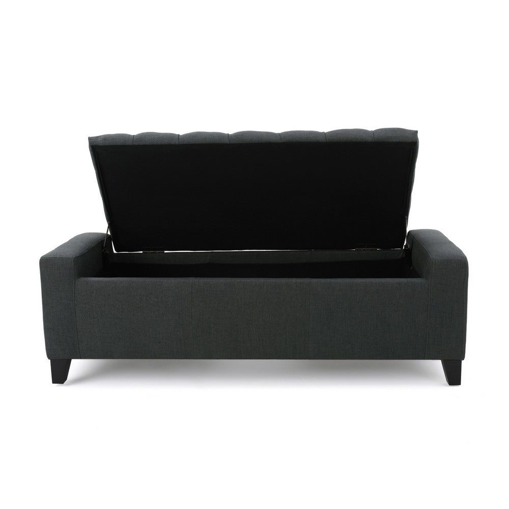 Storage Ottoman Bench, Dark Gray Fabric, Tufted Top, 51 Inch - BM326890