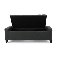Storage Ottoman Bench, Dark Gray Fabric, Tufted Top, 51 Inch - BM326890