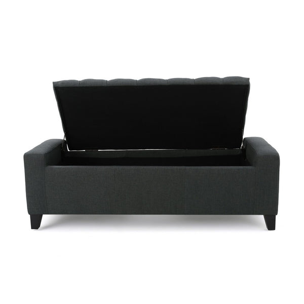 Storage Ottoman Bench, Dark Gray Fabric, Tufted Top, 51 Inch - BM326890