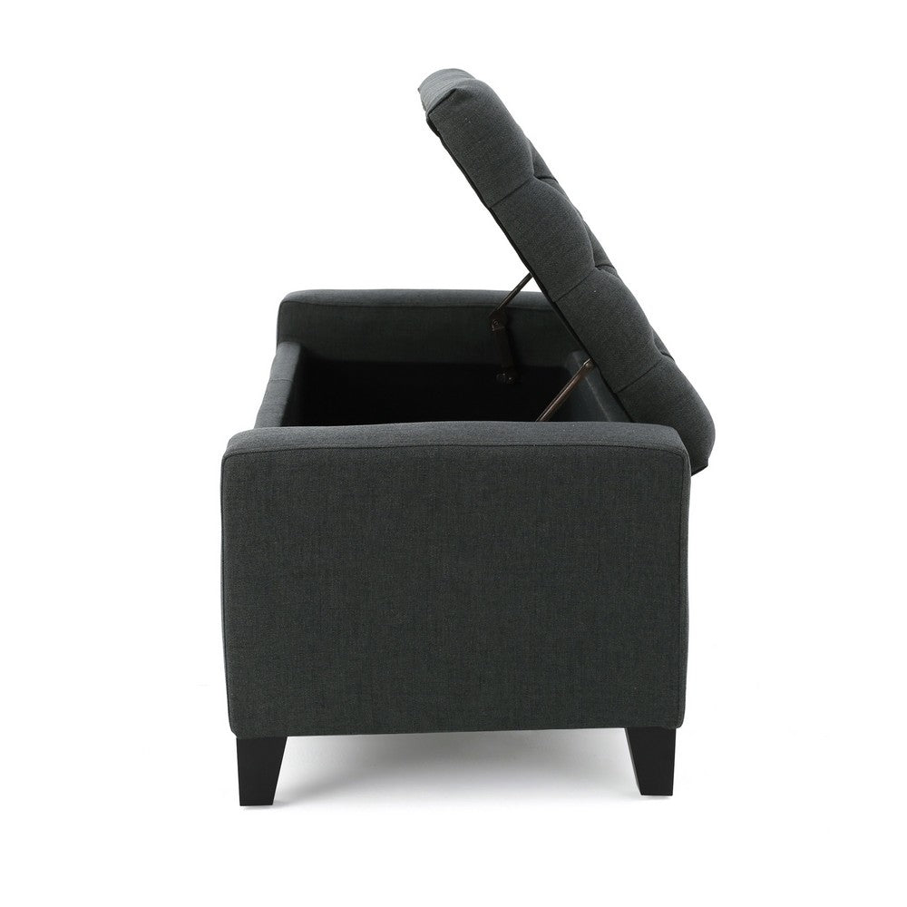 Storage Ottoman Bench, Dark Gray Fabric, Tufted Top, 51 Inch - BM326890
