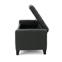 Storage Ottoman Bench, Dark Gray Fabric, Tufted Top, 51 Inch - BM326890